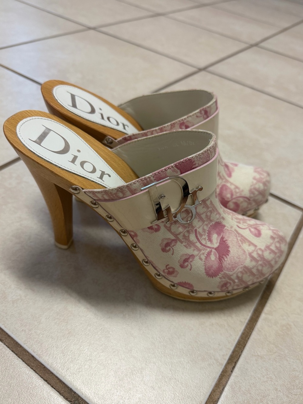 Dior Diorissimo Pink and Cream Clog Mules